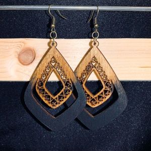 Hand painted & wood stained earrings
